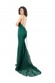 Mermaid V-Neck Lace Long Dark Green Black Tie Prom Dress Canada