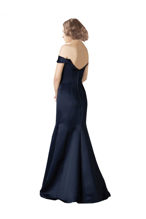 Mermaid V-Neck Satin Long Dark Navy Prom Dress Canada