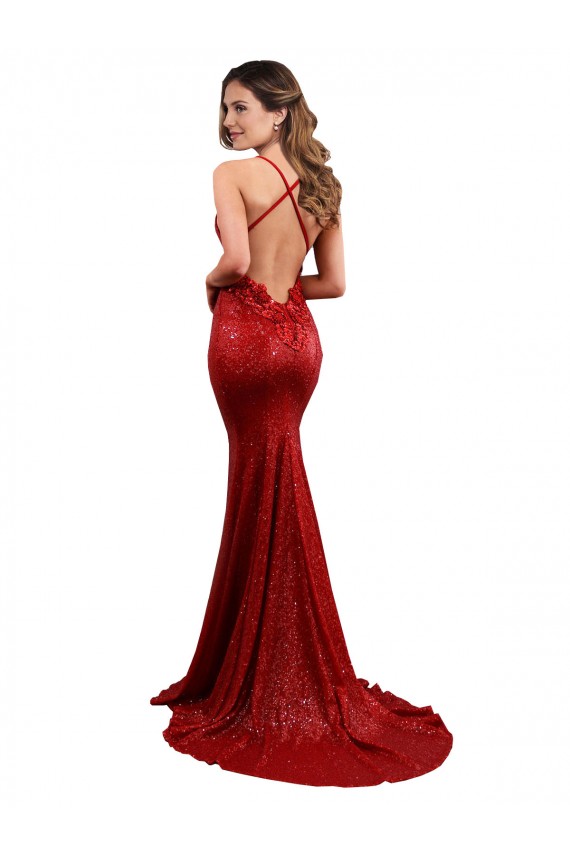 Mermaid V-Neck Sequin Long Red Prom Dress Canada
