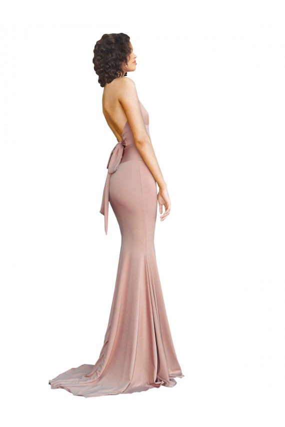 Mermaid V-Neck Spandex Long Dusty Pink Prom Dress Canada