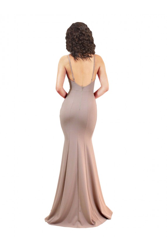 Mermaid V-Neck Stretch Crepe Long Dusty Pink Black Tie Prom Dress Canada