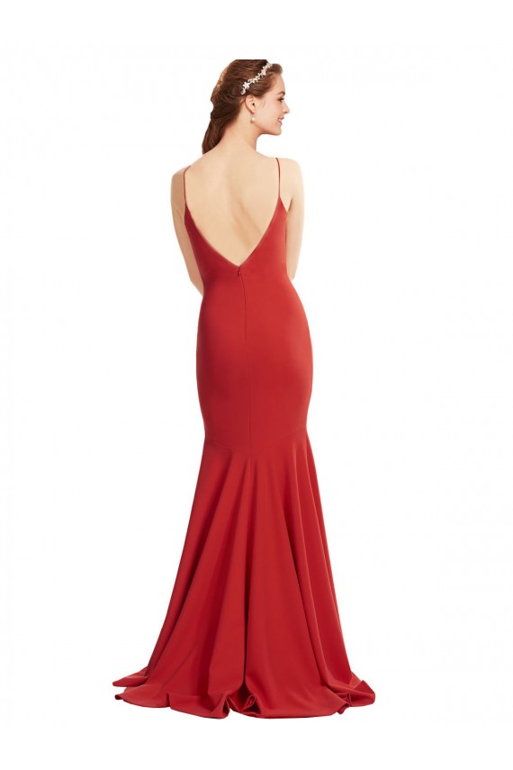 Mermaid V-Neck Stretch Crepe Long Red Prom Dress Canada