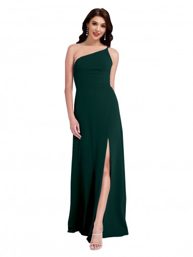 A-Line One Shoulder Stretch Crepe Long Midnight Green Prom Dress Canada