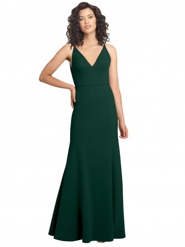 A-Line V-Neck Stretch Crepe Long Midnight Green Sleeveless Prom Dress Canada