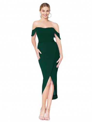 Mermaid High Neck Stretch Crepe Knee Length Midnight Green High Low Prom Dress Canada