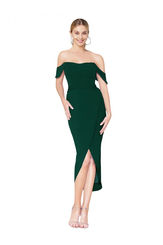 Mermaid High Neck Stretch Crepe Knee Length Midnight Green High Low Prom Dress Canada