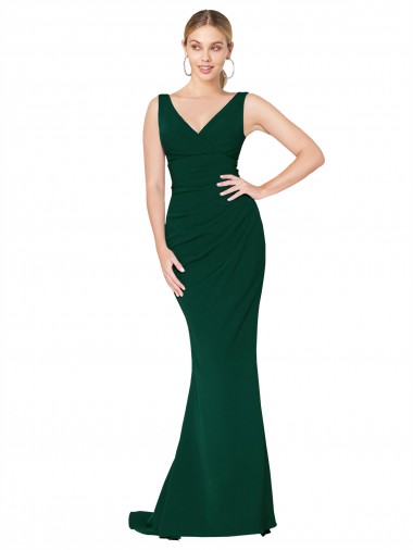 Mermaid High Neck Stretch Crepe Long Midnight Green Prom Dress Canada