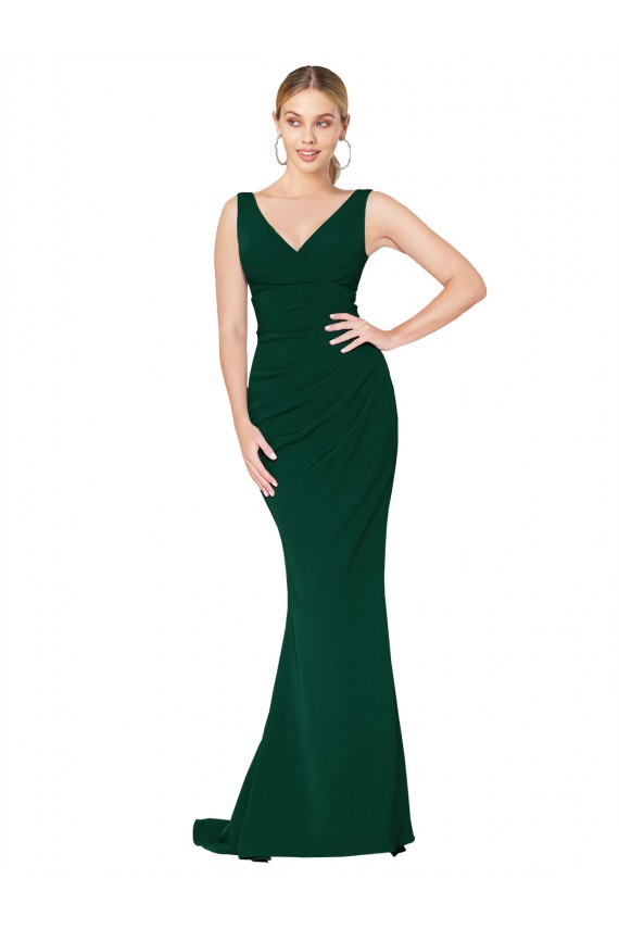 Mermaid High Neck Stretch Crepe Long Midnight Green Prom Dress Canada