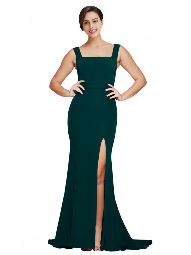 Sheath Square Neck Stretch Crepe Sweep Train Midnight Green Prom Dress Canada