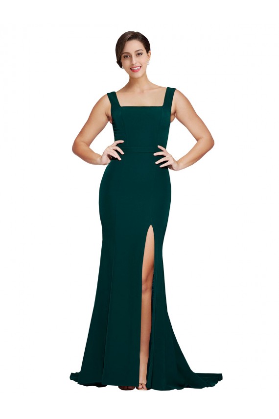Sheath Square Neck Stretch Crepe Sweep Train Midnight Green Prom Dress Canada