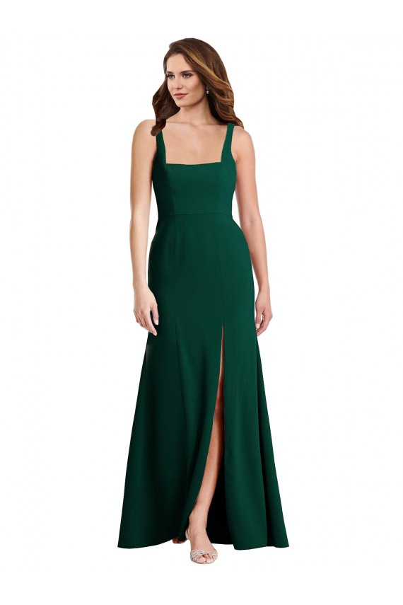 Trumpet Square Neck Stretch Crepe Long Midnight Green Prom Dress Canada