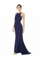Mermaid Halter Neck Stretch Crepe Long Navy Blue Prom Dress Canada