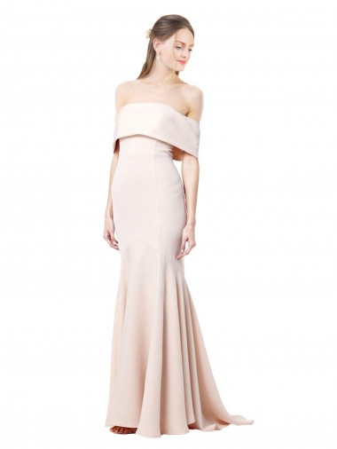 Mermaid Off the Shoulder Stretch Crepe Long Nude Prom Dress Canada