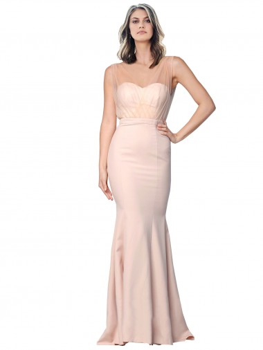 Sheath Sweetheart Stretch Crepe & Tulle Long Nude Prom Dress Canada