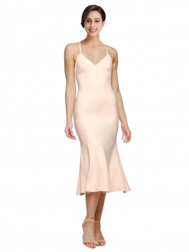 Sheath V-Neck Stretch Crepe Midi Length Nude Prom Dress Canada