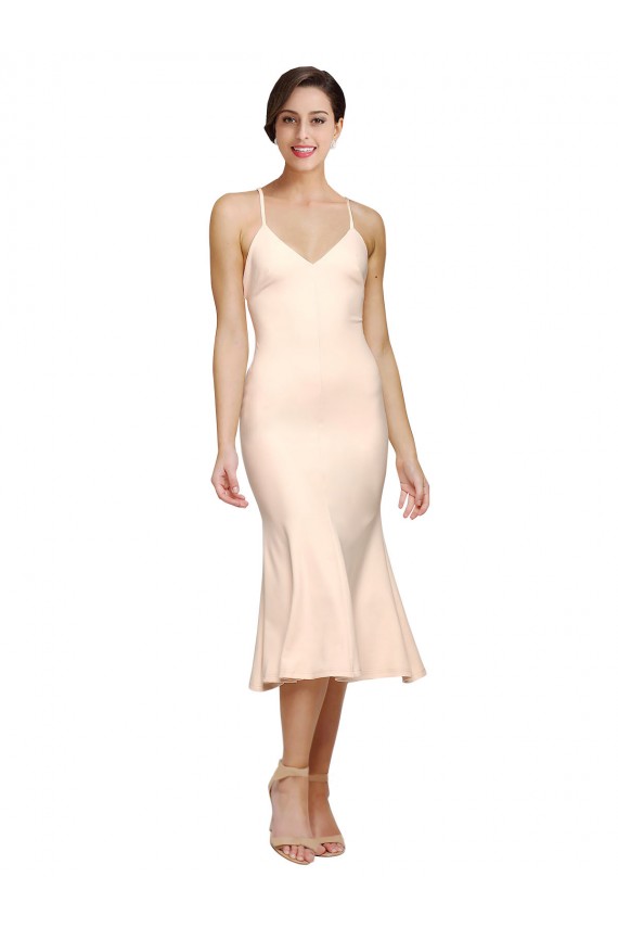 Sheath V-Neck Stretch Crepe Midi Length Nude Prom Dress Canada