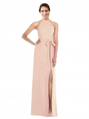 Trumpet Halter Neck Stretch Crepe Long Nude Prom Dress Canada