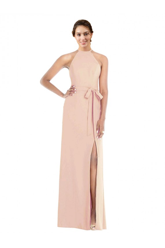 Trumpet Halter Neck Stretch Crepe Long Nude Prom Dress Canada