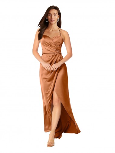 A-Line Sweetheart Silk like Satin Long Orange High Low Prom Dress Canada
