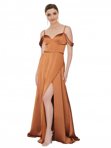 A-Line Sweetheart Silk like Satin Long Orange Prom Dress Canada
