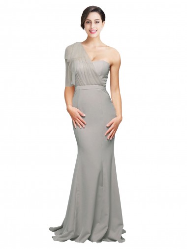Mermaid Sweetheart Stretch Crepe & Tulle Sweep Train Oyster Silver Prom Dress Canada