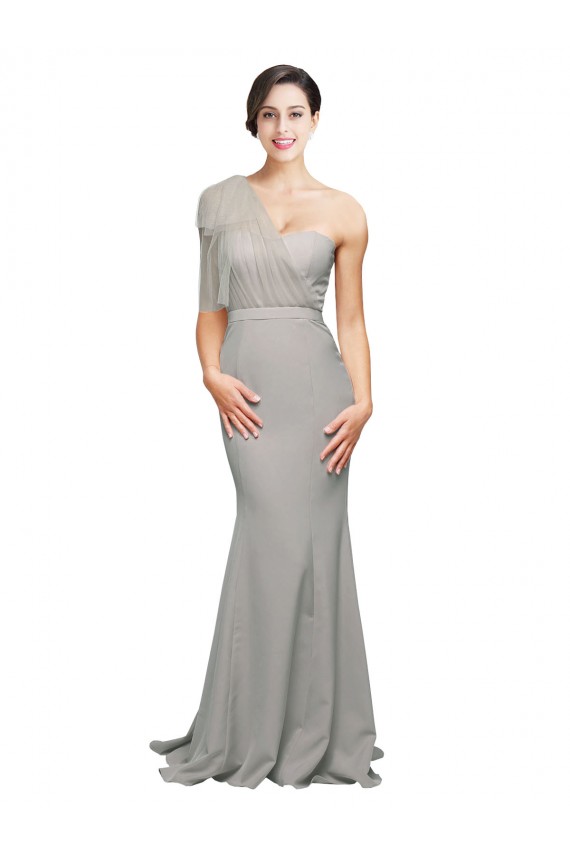 Mermaid Sweetheart Stretch Crepe & Tulle Sweep Train Oyster Silver Prom Dress Canada