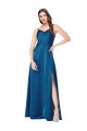 A-Line Cowl Neck Silk like Satin Long Peacock Blue Prom Dress Canada