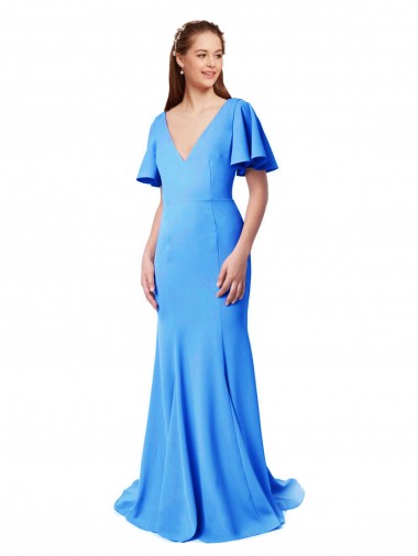 Mermaid, Sheath V-Neck Stretch Crepe Sweep Train Peacock Blue Prom Dress Canada