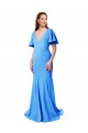 Mermaid, Sheath V-Neck Stretch Crepe Sweep Train Peacock Blue Prom Dress Canada