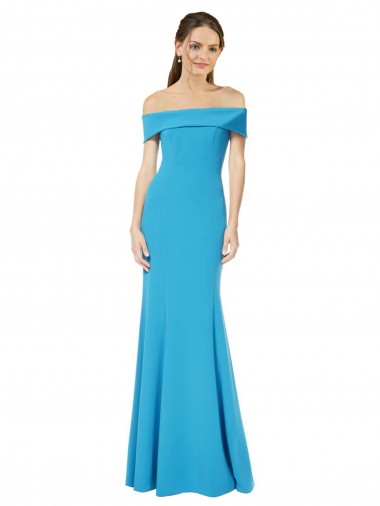 Sheath Off the Shoulder Stretch Crepe Long Peacock Blue Prom Dress Canada