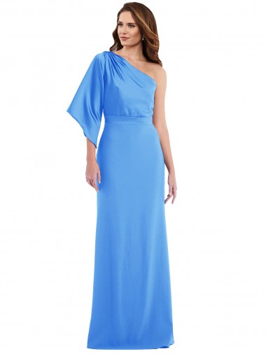 Trumpet One Shoulder Stretch Crepe Long Peacock Blue Prom Dress Canada