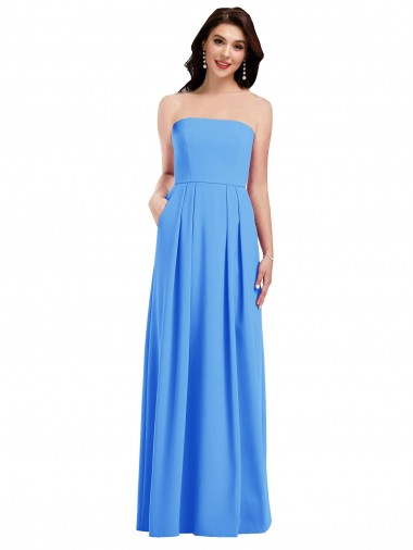 Trumpet Strapless Stretch Crepe Long Peacock Blue Prom Dress Canada