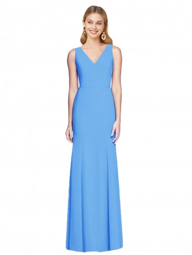 Trumpet V-Neck Stretch Crepe Long Peacock Blue Prom Dress Canada