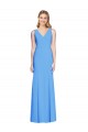 Trumpet V-Neck Stretch Crepe Long Peacock Blue Prom Dress Canada