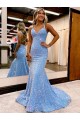 Sheath V-Neck Velvet Sequins Sweep Train Periwinkle Velvet Sequin Prom Dress Canada