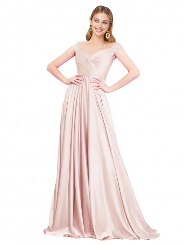 A-Line High Neck Satin Long Pink Prom Dress Canada
