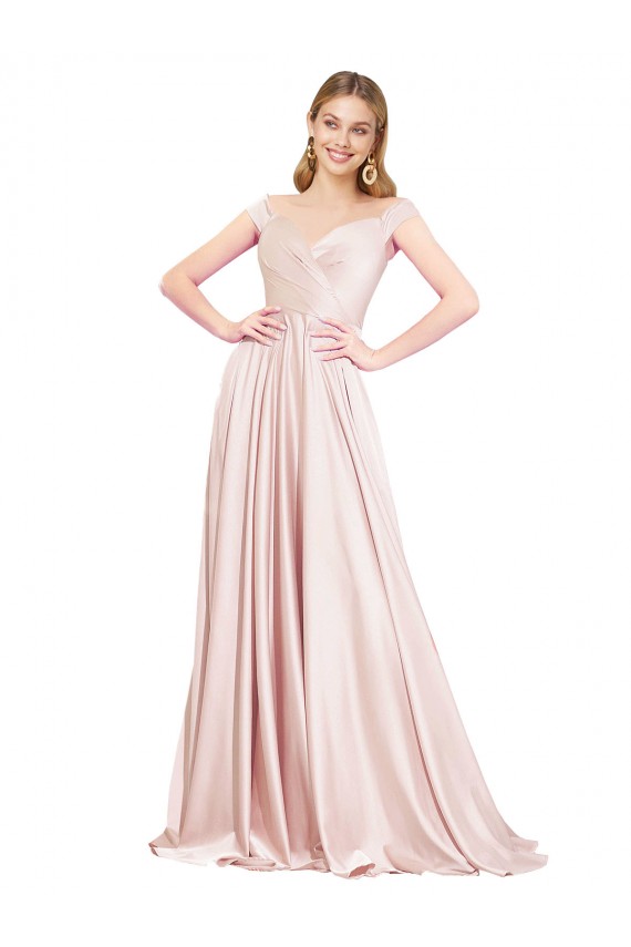 A-Line High Neck Satin Long Pink Prom Dress Canada