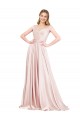 A-Line High Neck Satin Long Pink Prom Dress Canada