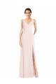 A-Line V-Neck Stretch Crepe Long Pink Black Tie Prom Dress Canada