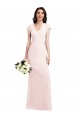 A-Line V-Neck Stretch Crepe Long Pink Cap Sleeves Prom Dress Canada