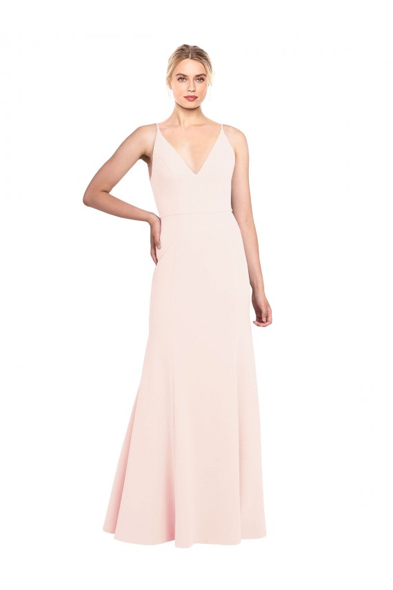 A-Line High Neck Stretch Crepe Long Pink Prom Dress Canada