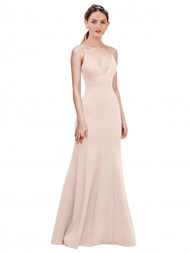 A-Line V-Neck Stretch Crepe Long Pink Prom Dress Canada