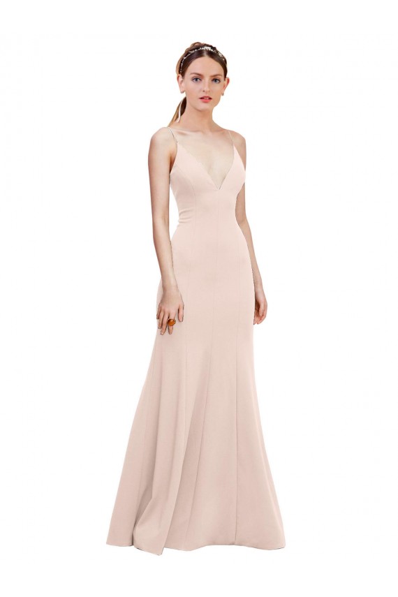 A-Line V-Neck Stretch Crepe Long Pink Prom Dress Canada