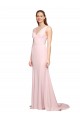 A-Line V-Neck Stretch Crepe Sweep Train Pink Black Tie Prom Dress Canada