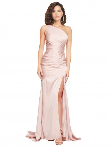 Sheath One Shoulder Silk like Satin Long Pink Black Tie Prom Dress Canada