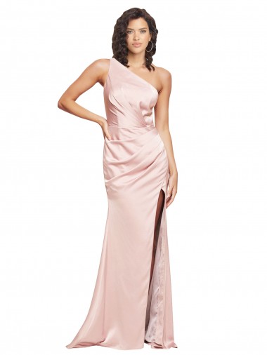 Sheath One Shoulder Silk like Satin Long Pink Prom Dress Canada