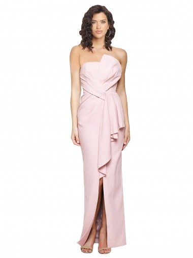 Sheath Strapless Stretch Crepe Long Pink Prom Dress Canada