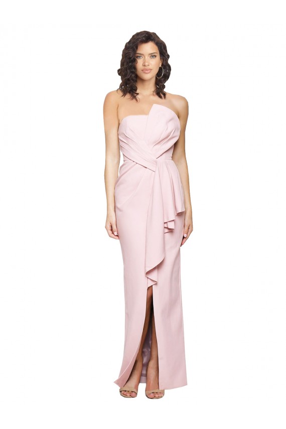 Sheath Strapless Stretch Crepe Long Pink Prom Dress Canada