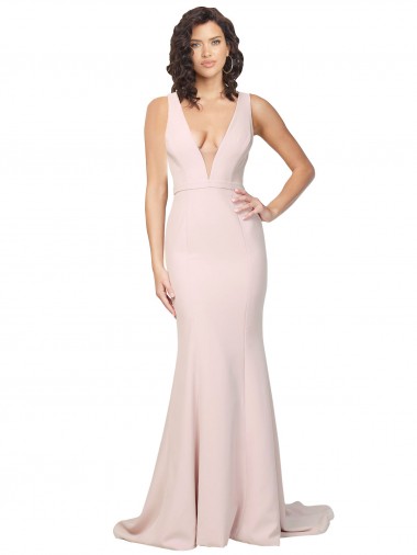 Sheath V-Neck Stretch Crepe Sweep Train Pink Black Tie Prom Dress Canada