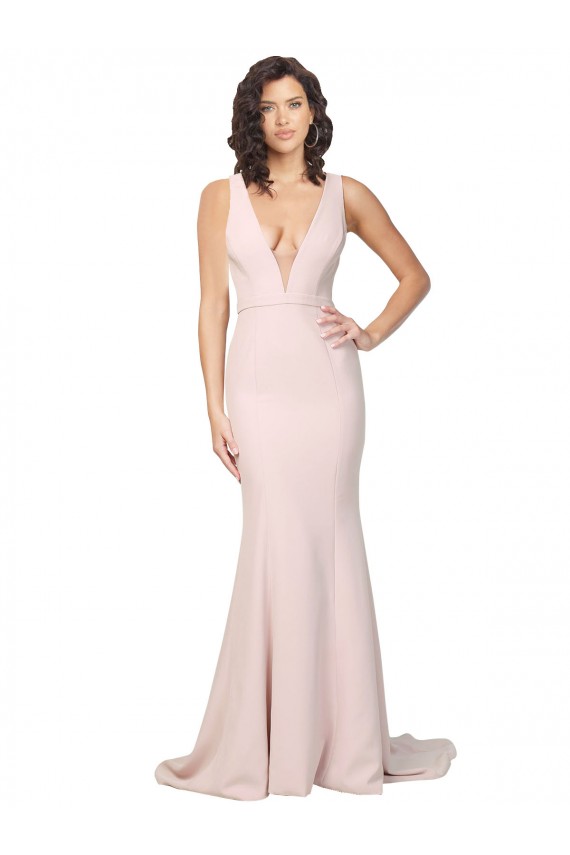 Sheath V-Neck Stretch Crepe Sweep Train Pink Black Tie Prom Dress Canada